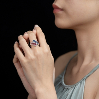 14K White Gold Blue Sapphire & Ruby Diamond Ring