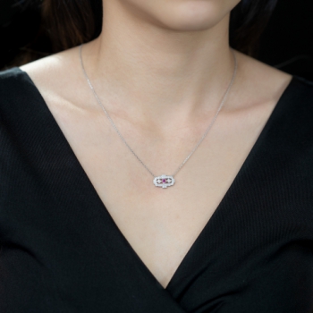 14K White Gold Ruby Diamond Necklace
