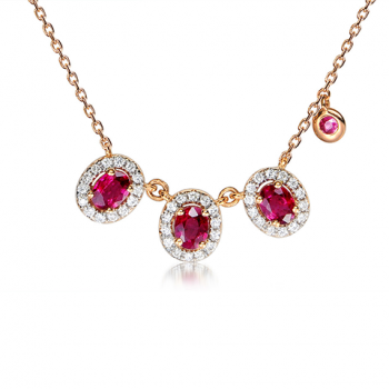18K Rose Gold Ruby Diamond Necklace