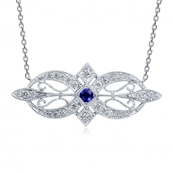 14K White Gold Blue Sapphire Diamond Necklace