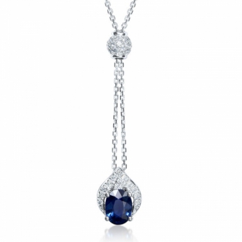 18K White Gold Blue Sapphire Diamond Necklace